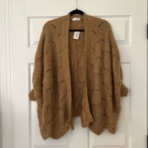 Vestique Tan Oversized Eyelash Open Front Cocoon Cardigan